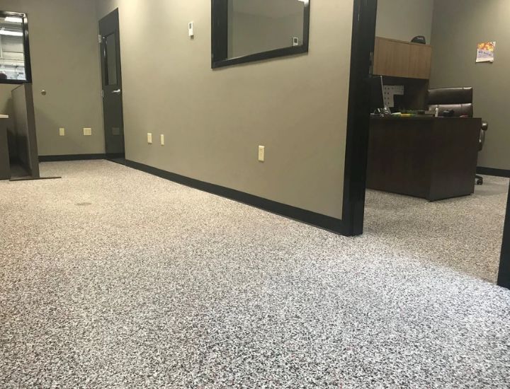 polyaspartic full chip office flooring in Austin, TX