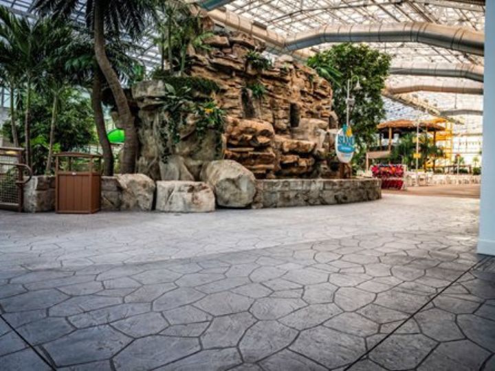 stamped concrete waterpark entryway in Austin, TX
